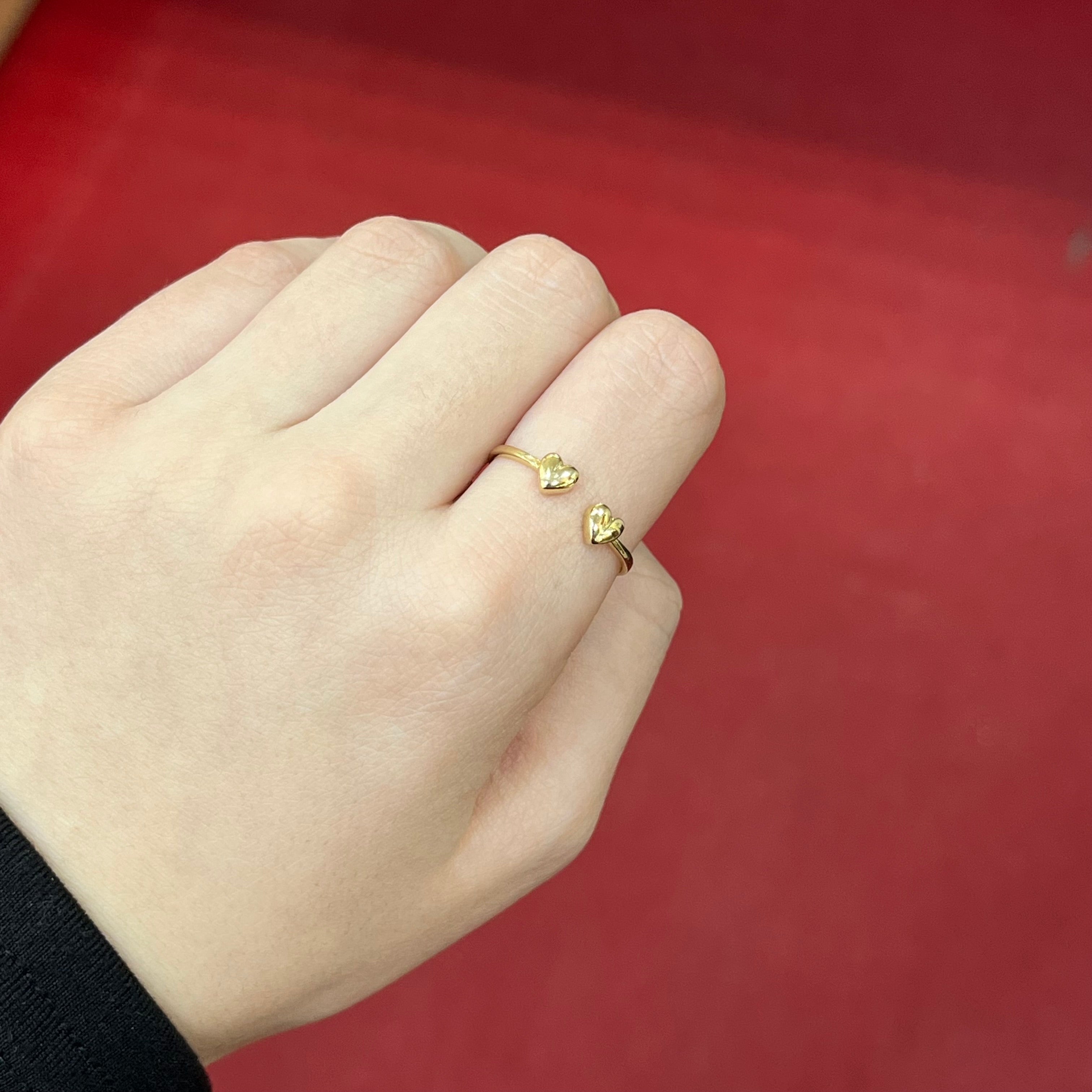 585 Duo Herz Ring aus Gelbgold 14K verstellbar