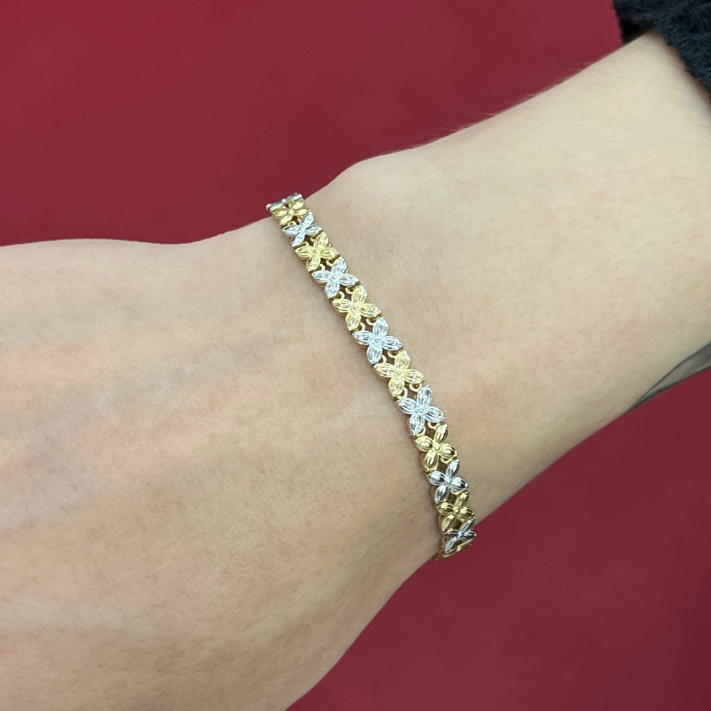 Bicolor Blumen Armband aus 585 Gold & Weißgold (14K) | Eleganz Juwelier