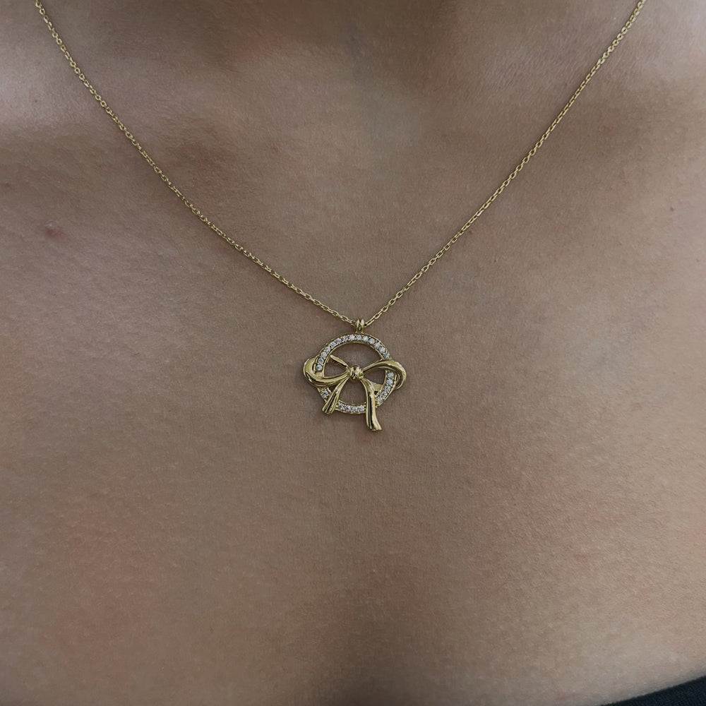 585 Gold Halskette mit Schleifen-Anhänger und Zirkonia – feminine Schmuckdesigns von Eleganz Juwelier
