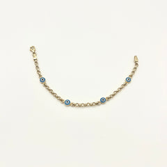 585 Mini-Nazarauge Kinderarmband aus 14 Karat Gold mit vier kleinen Nazarauge Motiven