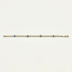 Detailansicht der kleinen Nazarauge Elemente am Kinderarmband aus 585 Gold