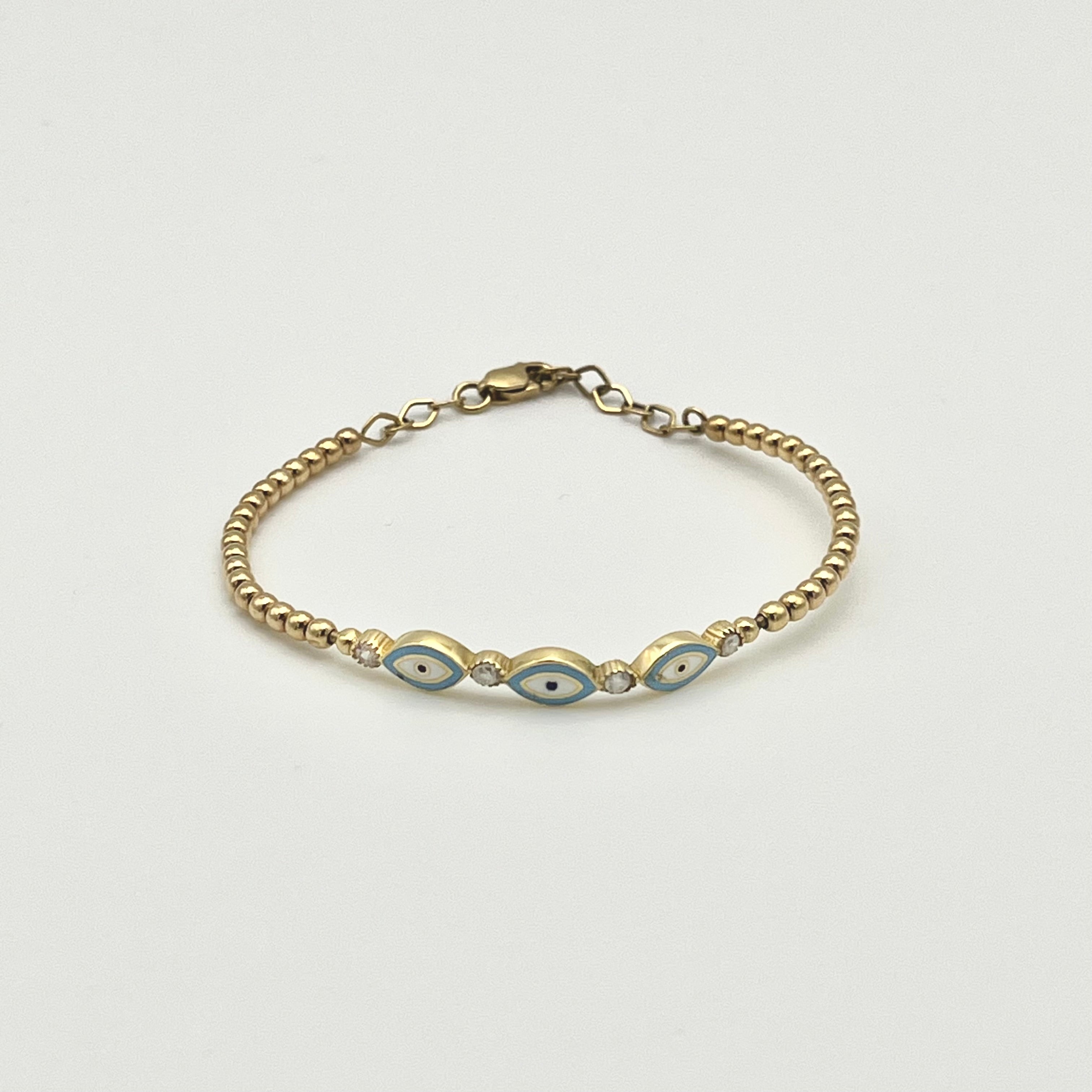 585 Nazarauge Kinderarmband aus 14 Karat Gold mit blauem Schutzauge