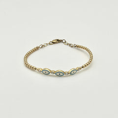 585 Nazarauge Kinderarmband aus 14 Karat Gold mit blauem Schutzauge