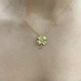 585 Gold Halskette mit vierblättrigem Kleeblatt Anhänger und Zirkonia