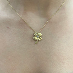 585 Gold Halskette mit vierblättrigem Kleeblatt Anhänger und Zirkonia