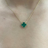 585 Gold Halskette mit grünem Kleeblatt Anhänger aus 14 Karat