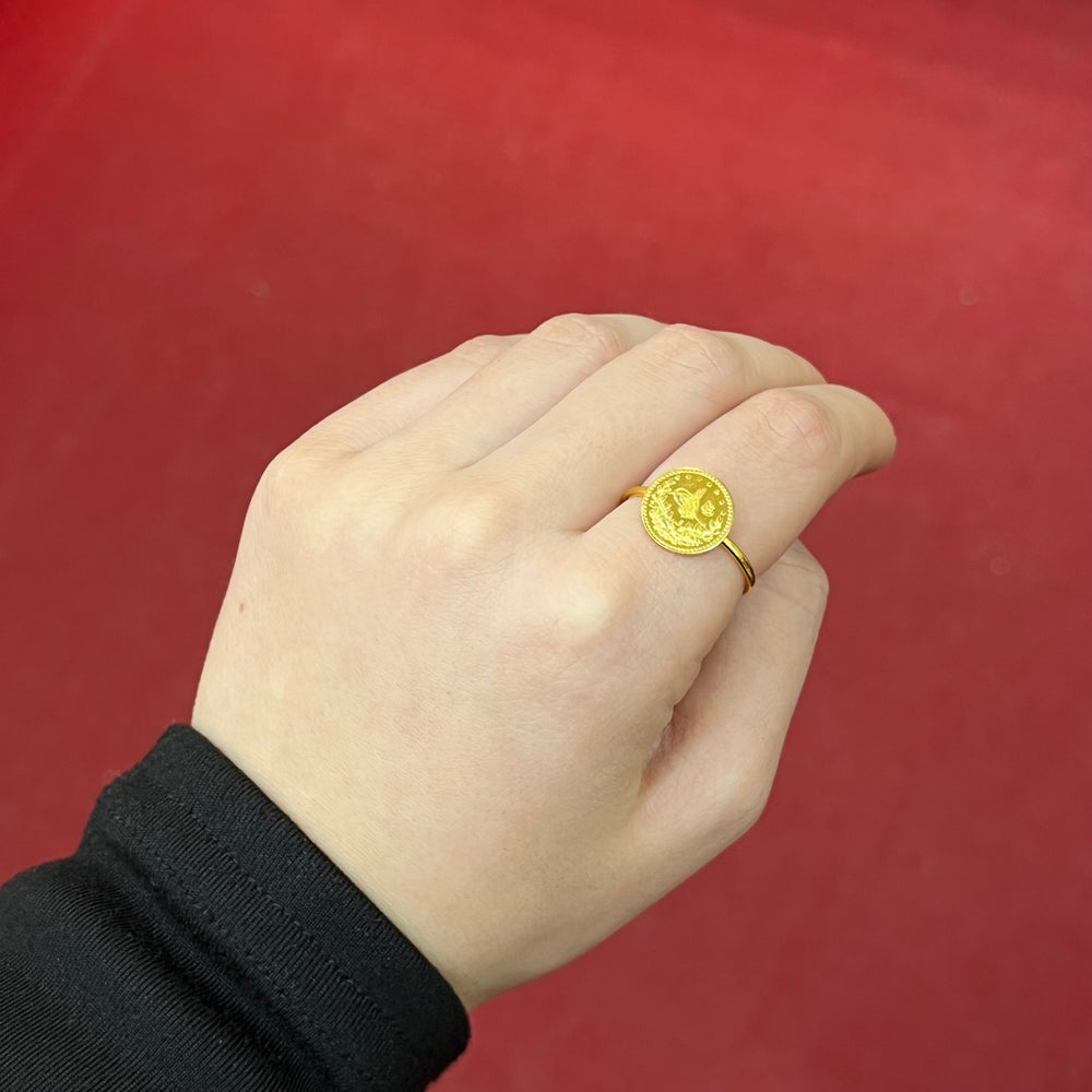 916 Mini Reşat Ring aus 22 Karat Gelbgold mit Münzdesign
