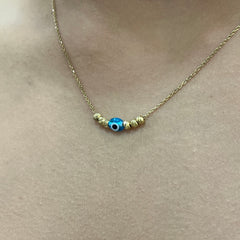 585 Gold Halskette mit Nazar Perle und goldenen Dorika-Elementen