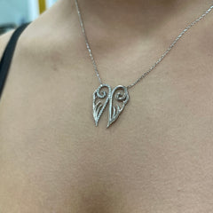 585 Weißgold Kette mit Engelsflügel Anhänger und Zirkonia