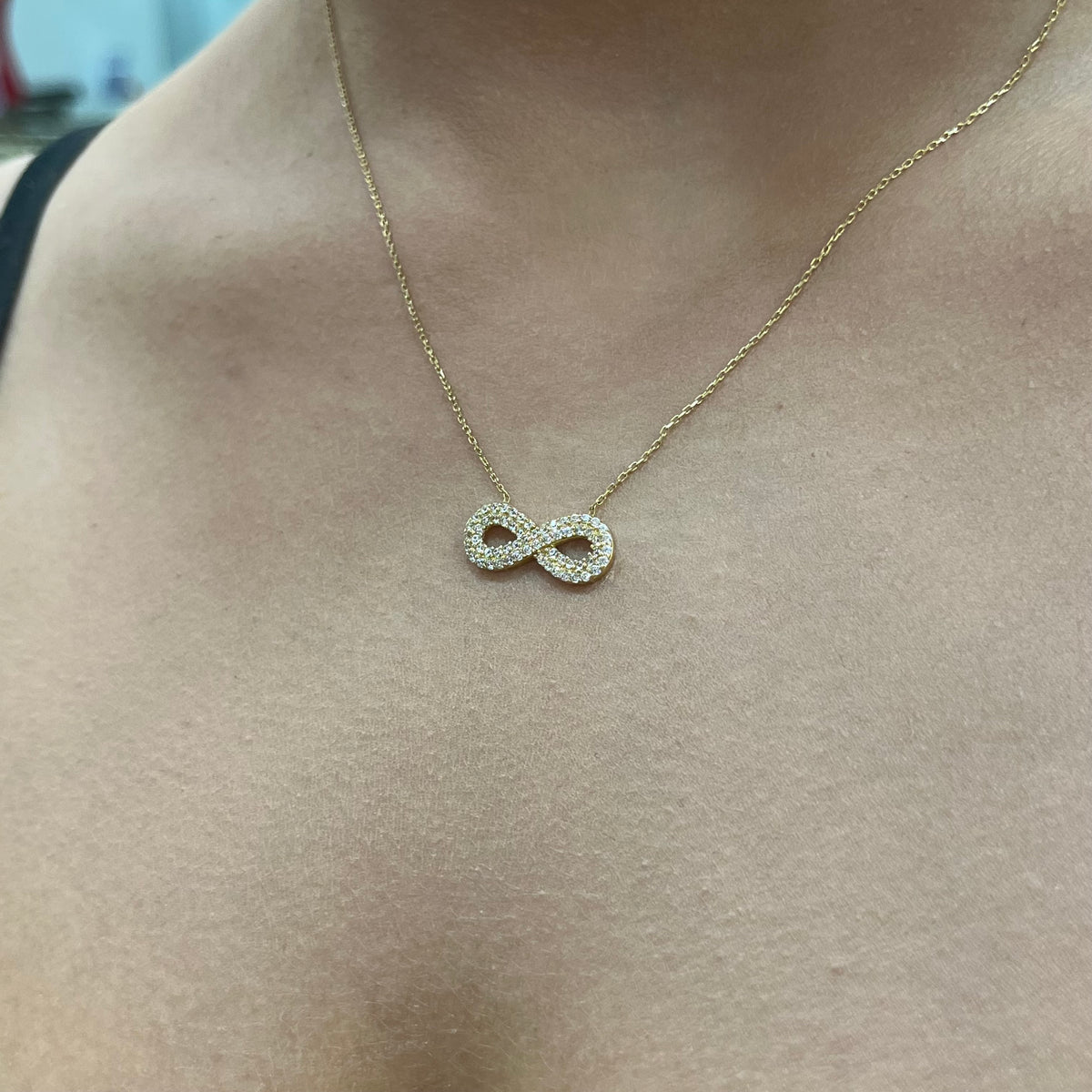 585 Gold Halskette mit Infinity Anhänger und Zirkonia
