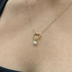 585 Gold Halskette mit Herz und Perlen Anhänger