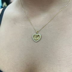 585 Gold Herz Kette mit Love Anhänger und Zirkonia