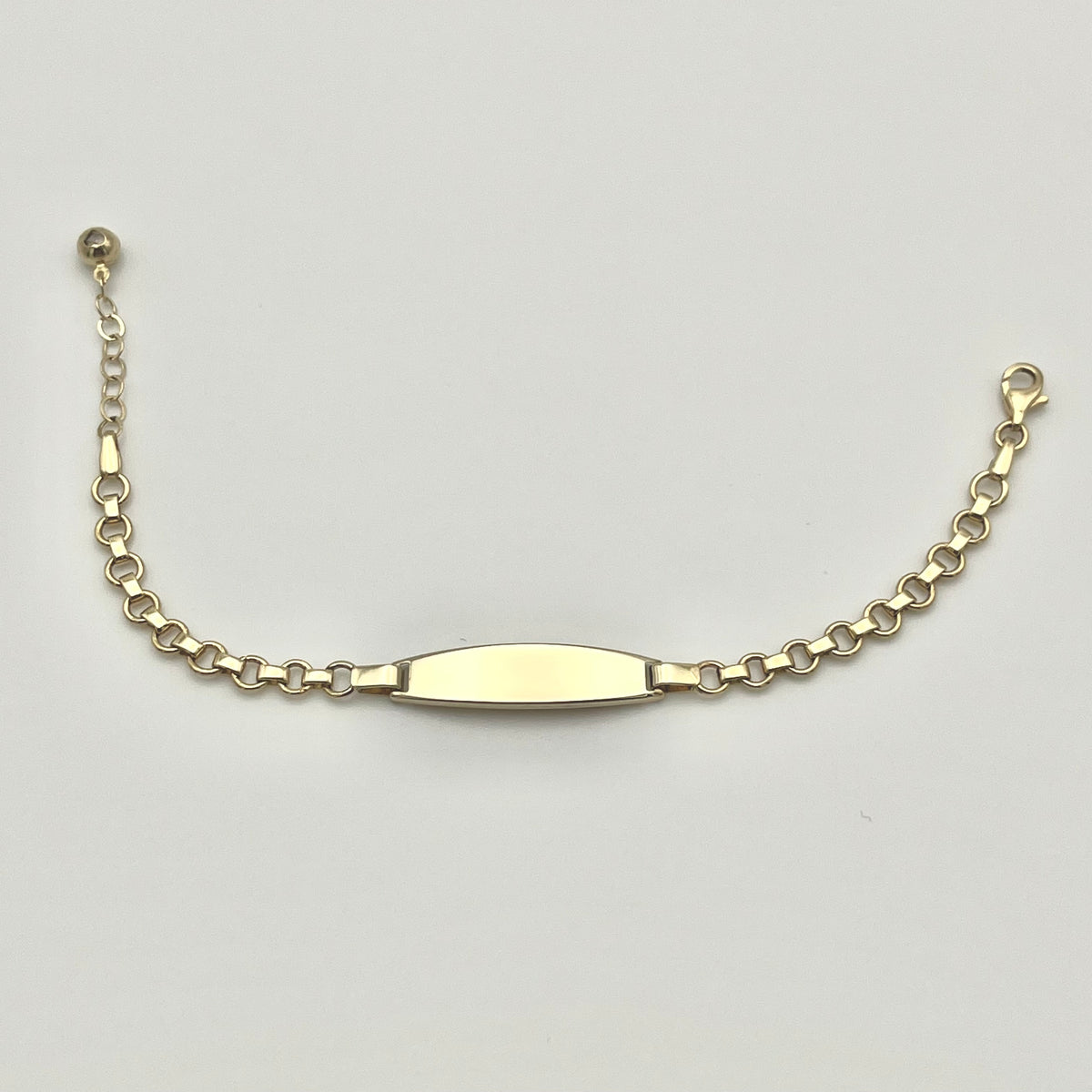 585 Block Kinderarmband aus 14 Karat Gold mit schlichter Namensplatte