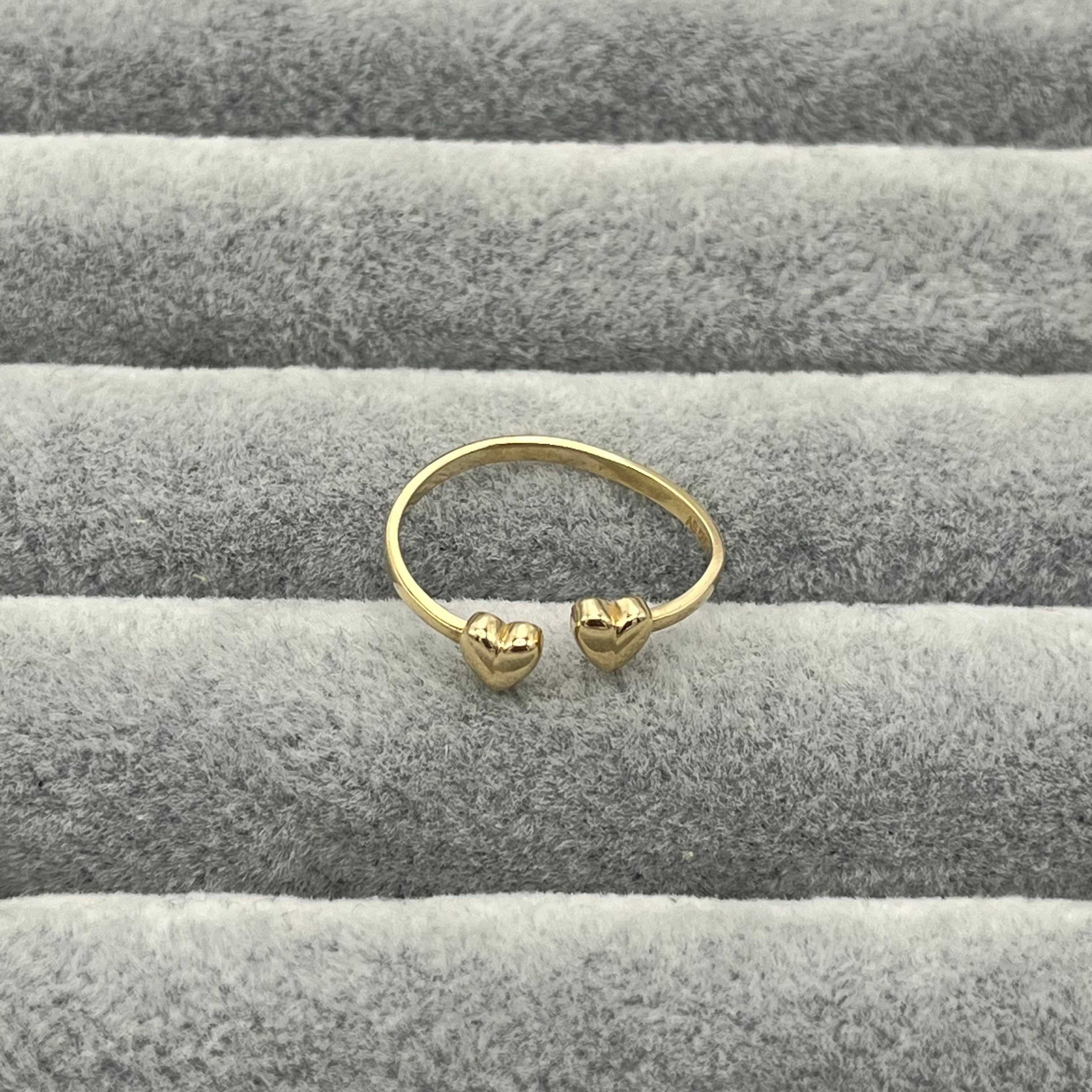 585 Duo Herz Ring aus Gelbgold 14K – vollständige Ansicht