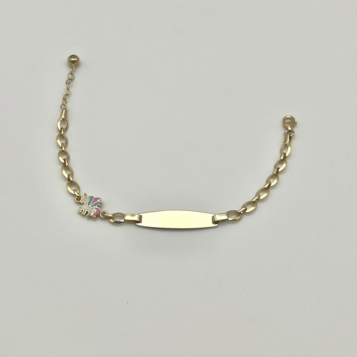 585 Einhorn Block Kinderarmband aus 14 Karat Gold mit Namensplatte