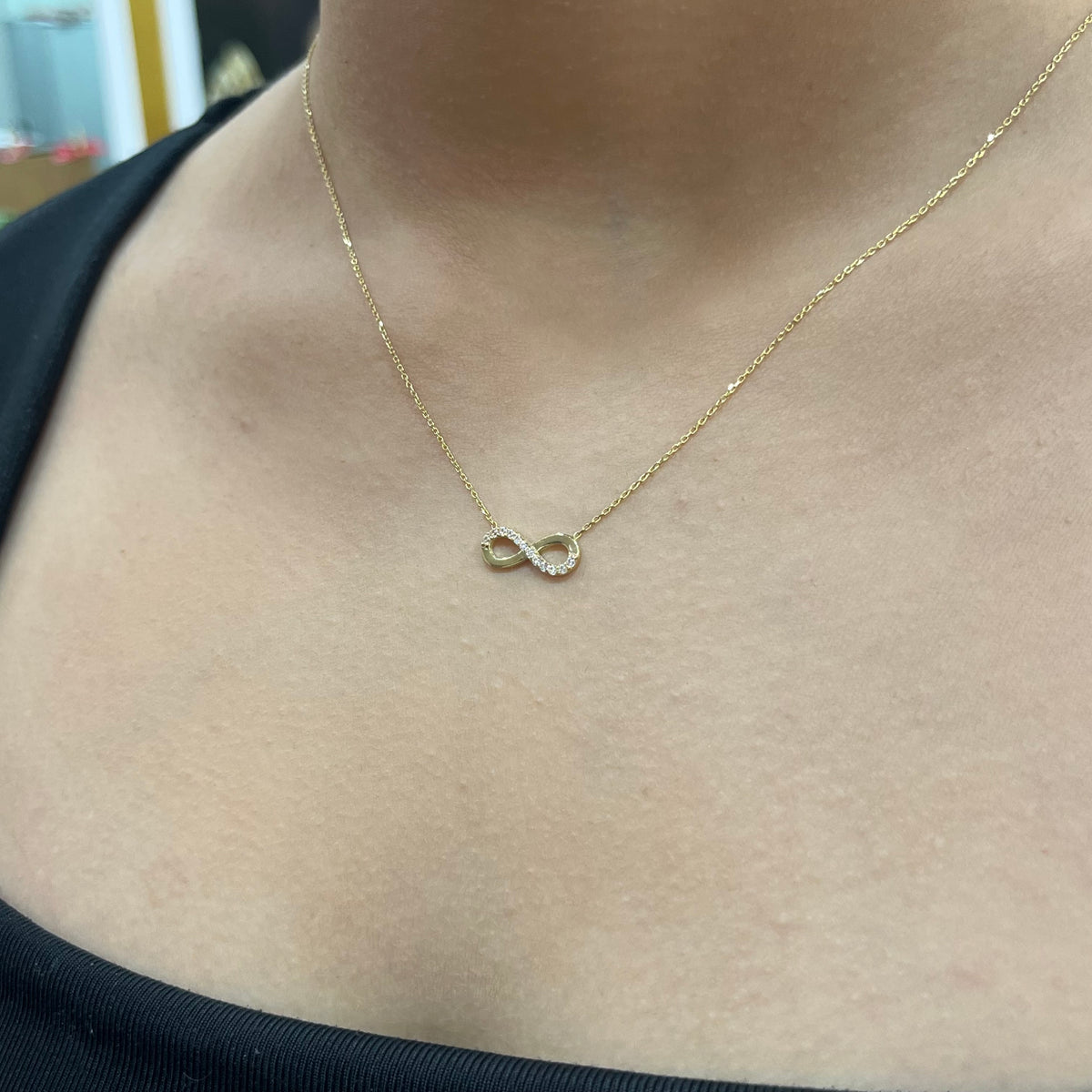 585 Gold Halskette mit Infinity Anhänger und Zirkonia