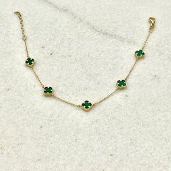 585 Green Clover Armband aus Gelbgold 14K – grünes Kleeblatt Detail