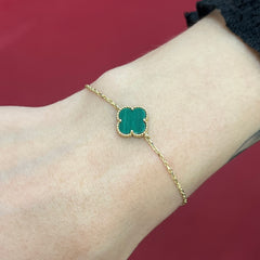 585 Green Verdelux Armband aus 14 Karat Gold mit grünem Kleeblatt – elegantes Glücksarmband Damen