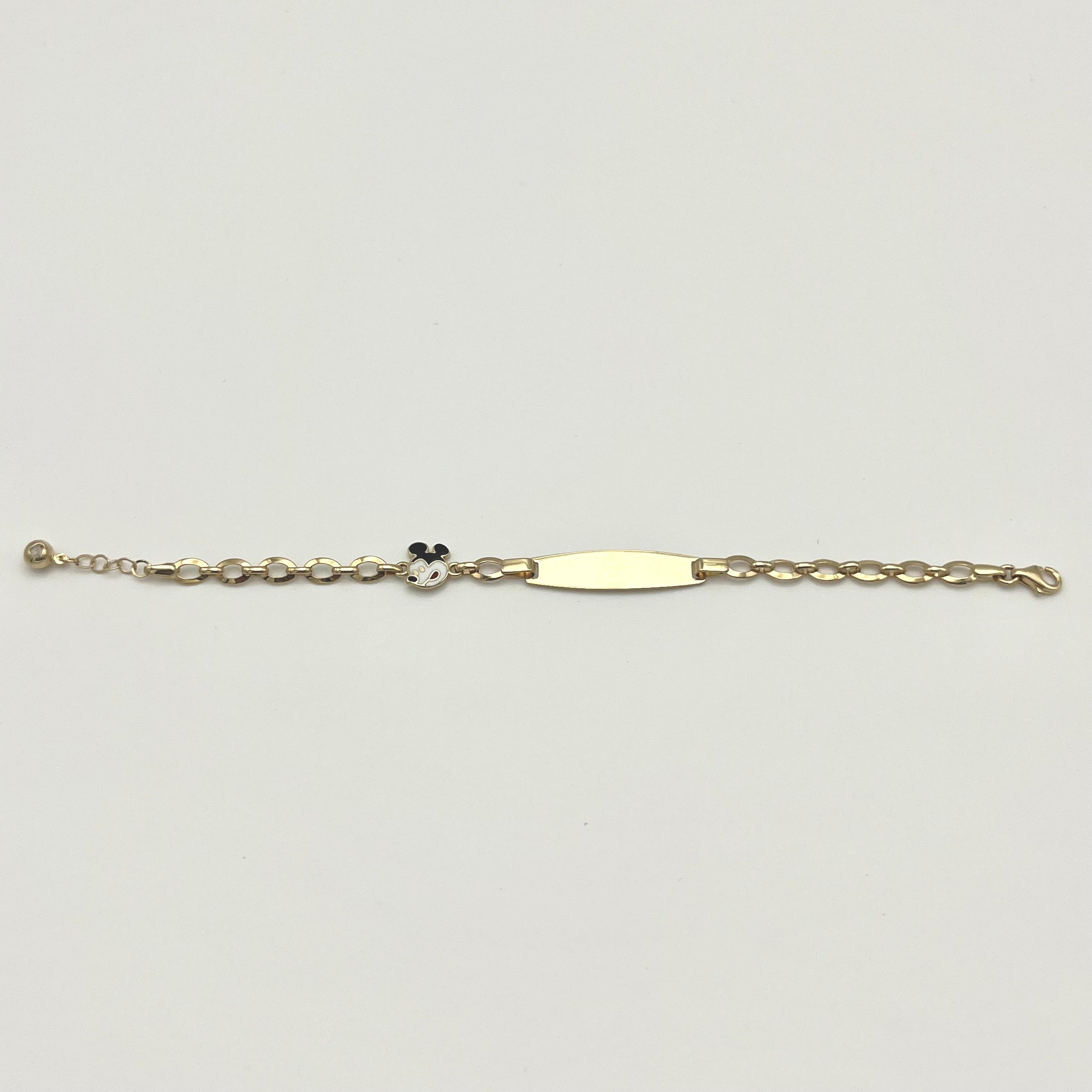 Detailansicht des Micky Mouse Motivs am Kinderarmband aus 585 Gold
