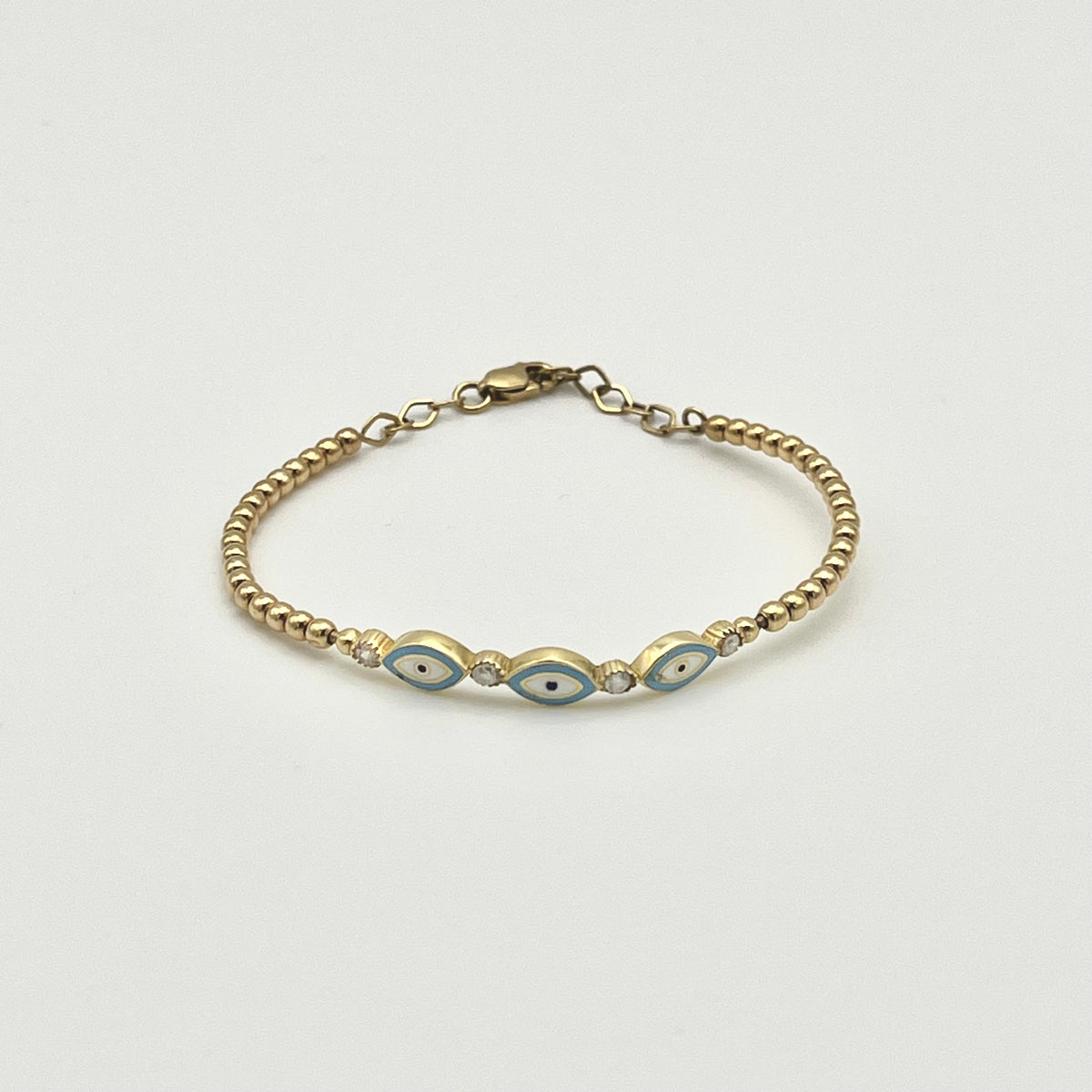 585 Nazarauge Kinderarmband aus 14 Karat Gold mit blauem Schutzauge