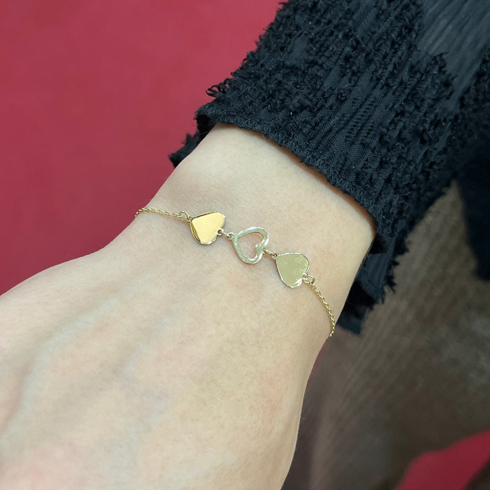 585 Trilove Armband aus 14 Karat Gold mit drei Herzen – romantisches Damenarmband