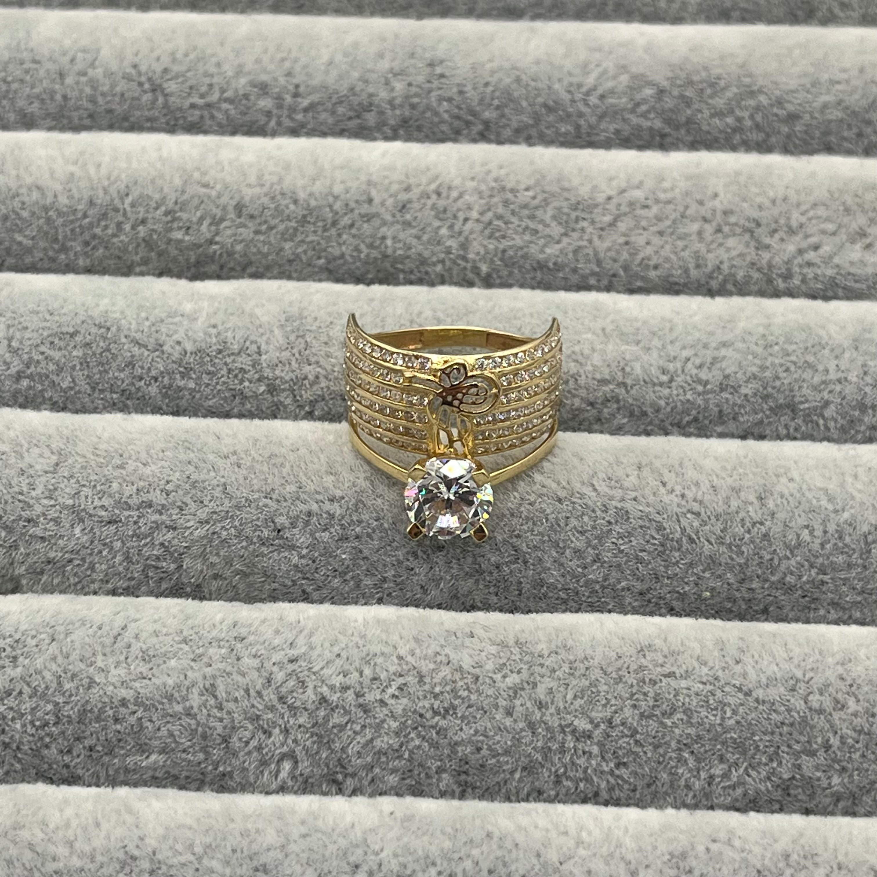 585 Tugra Shine Einstein Ring aus Gelbgold 14K – glänzende Oberfläche Ansicht