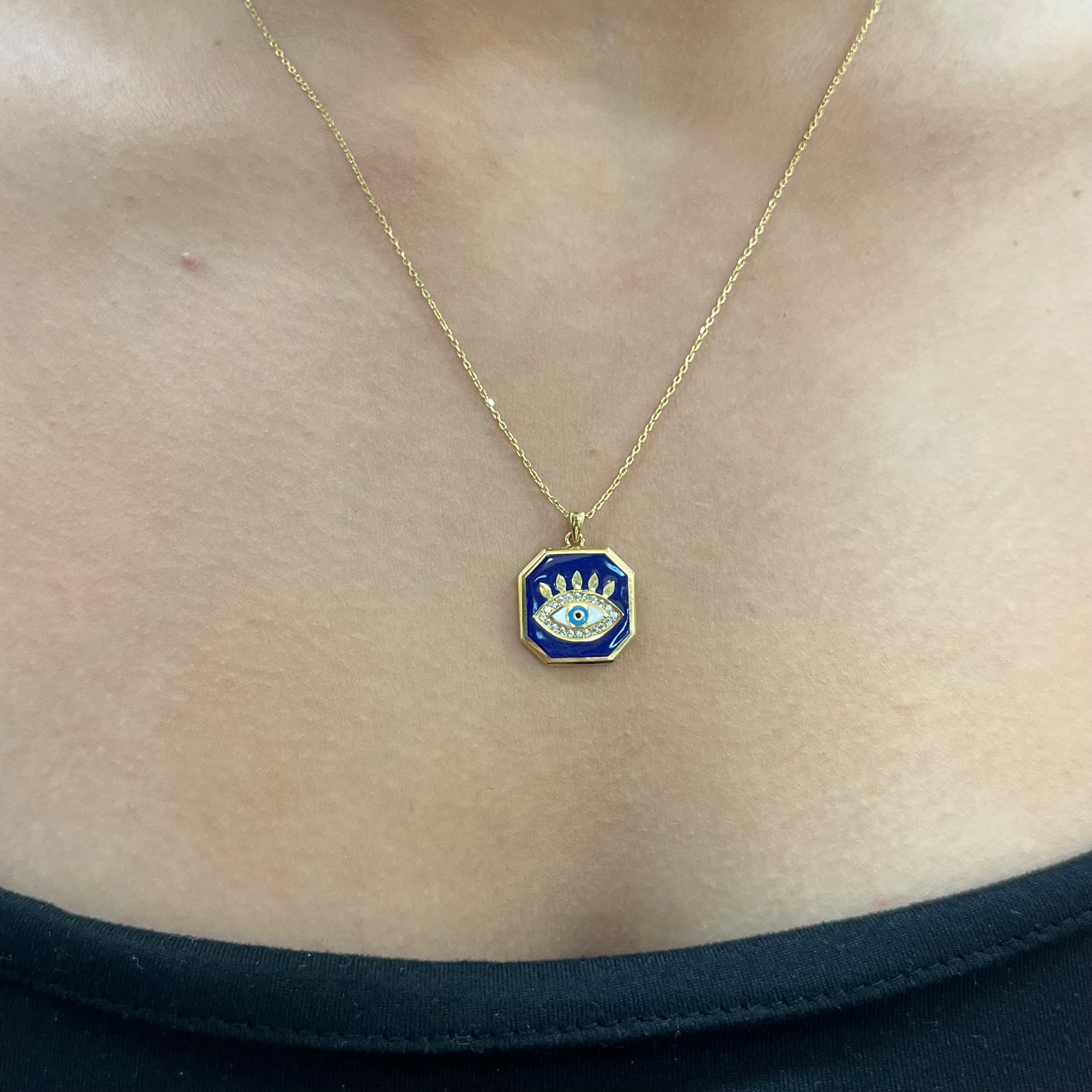 585 Gold Halskette mit Nazar Anhänger und blauen Zirkonia-Steinen