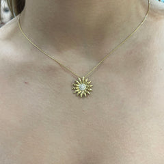 585 Gold Halskette mit Sonnenblumen Anhänger und Zirkonia Steinen