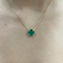 585 Gold Halskette mit grünem Kleeblatt Anhänger aus 14 Karat