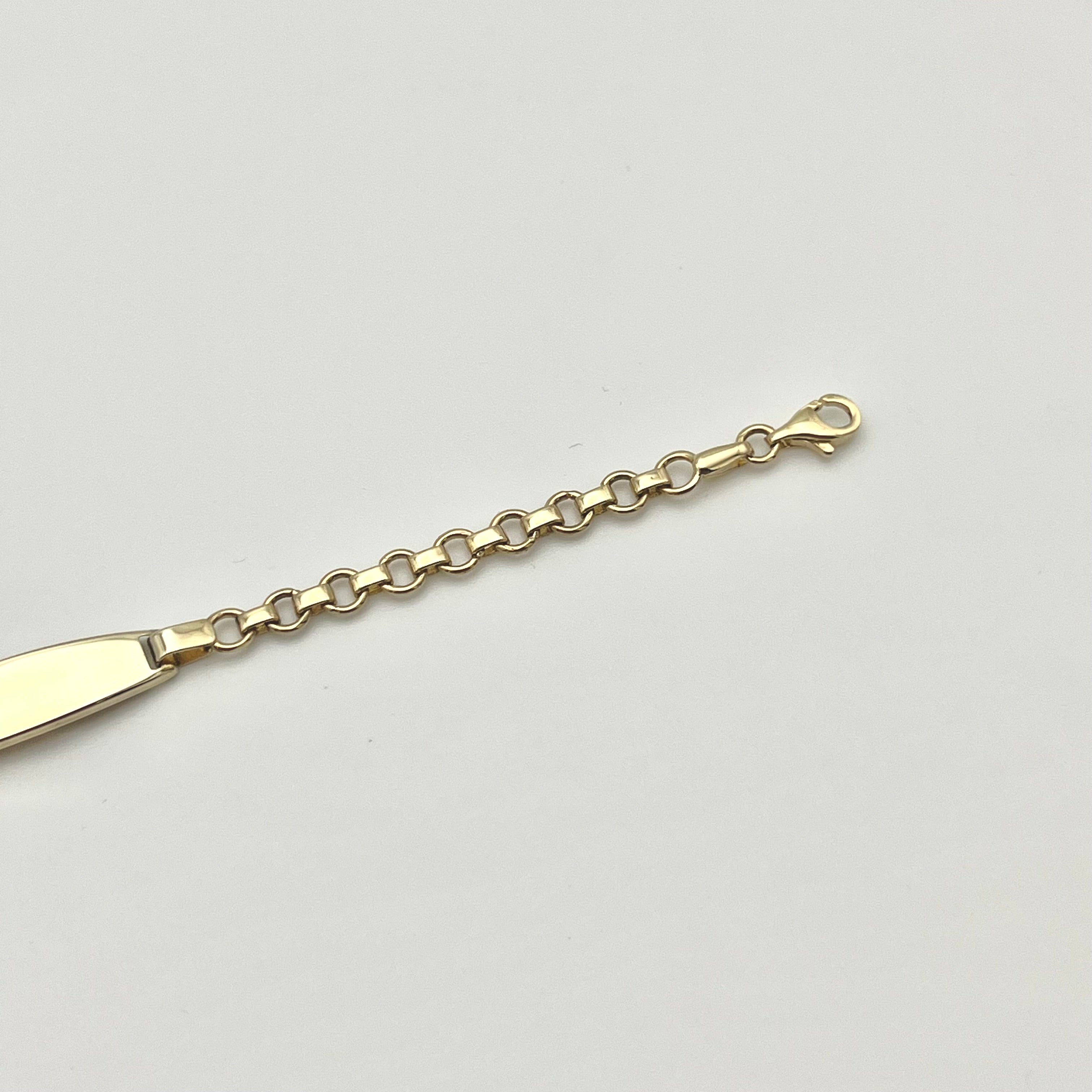 Kinderarmband aus 14 Karat Gold mit Block-Namensplatte und Verlängerung